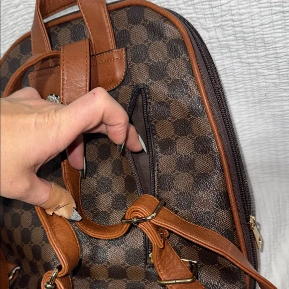 Source Unknown Brown and Black Checkered Backpack nwot display picture 2